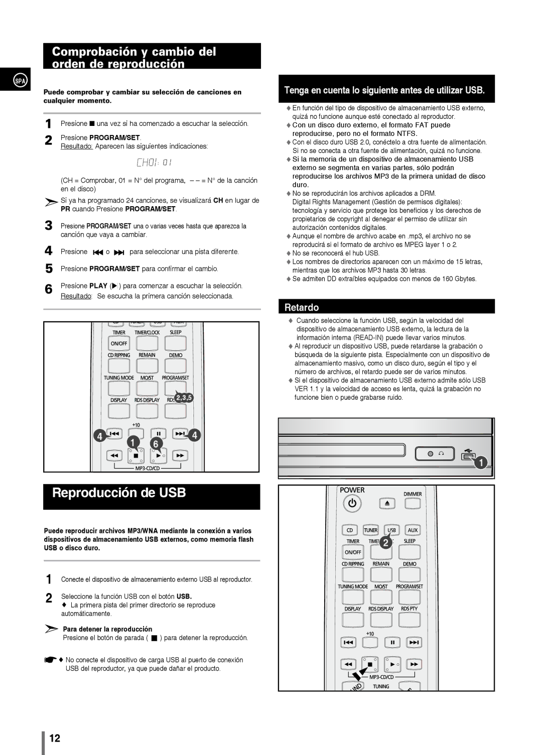 Samsung MM-C330/XEF Reproducción de USB, Comprobación y cambio del orden de reproducción, Para detener la reproducción 