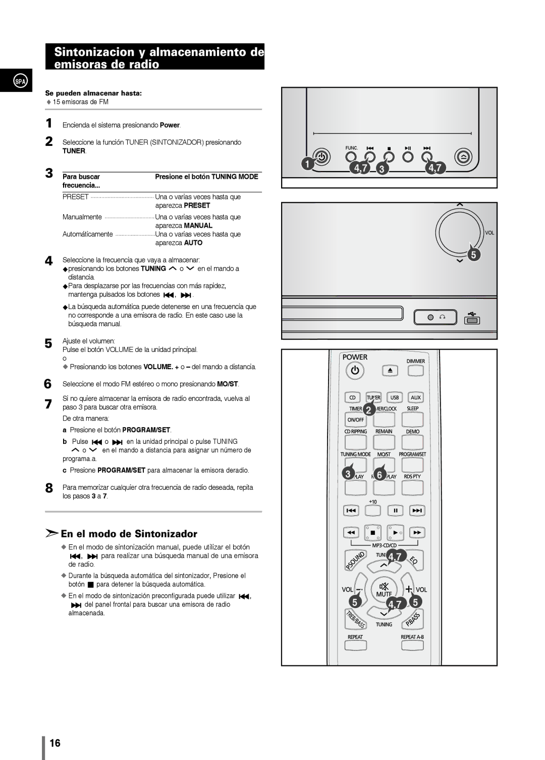 Samsung MM-C330/XEF manual Sintonizacion y almacenamiento de emisoras de radio, Se pueden almacenar hasta, Frecuencia 