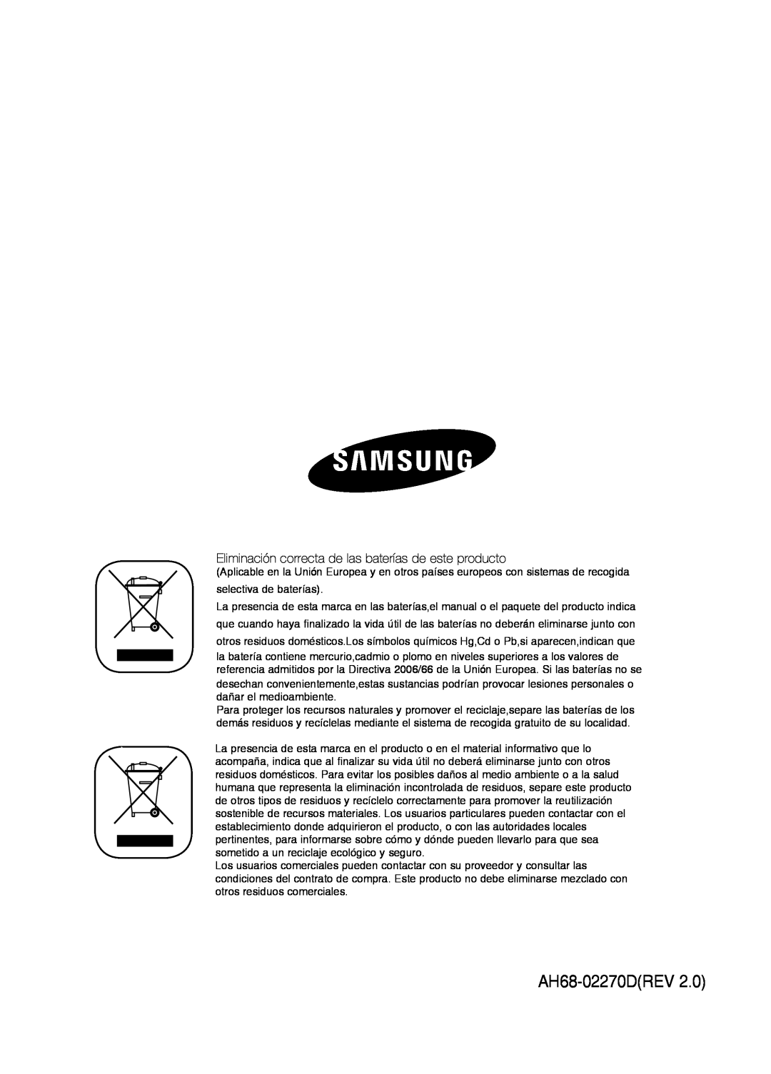 Samsung MM-C330/XEF manual ah68-02270DREV, Eliminación correcta de las baterías de este producto 