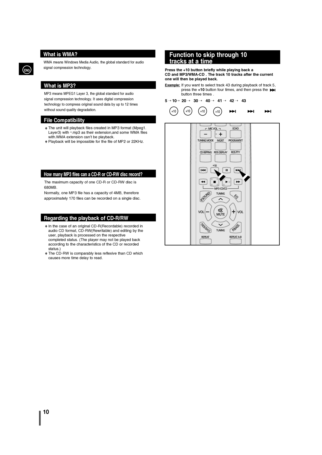 Samsung MM-C330/XER manual Function to skip through, Tracks at a time 