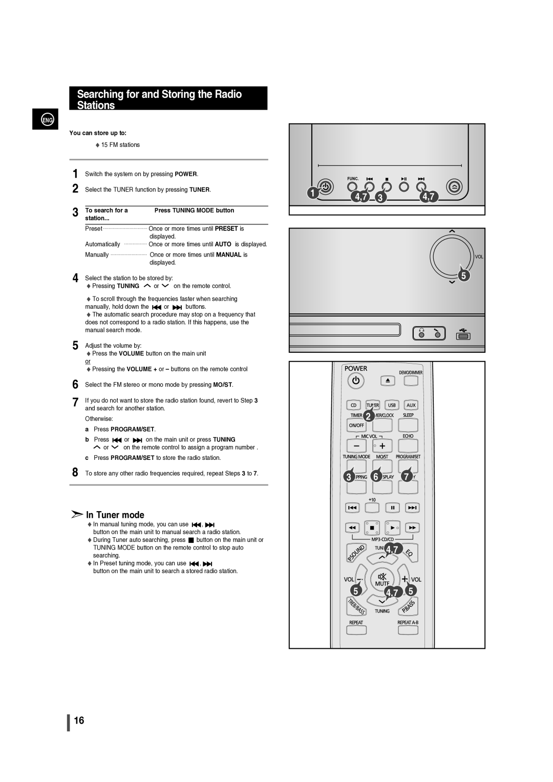 Samsung MM-C330/XER manual Searching for and Storing the Radio Stations, You can store up to 