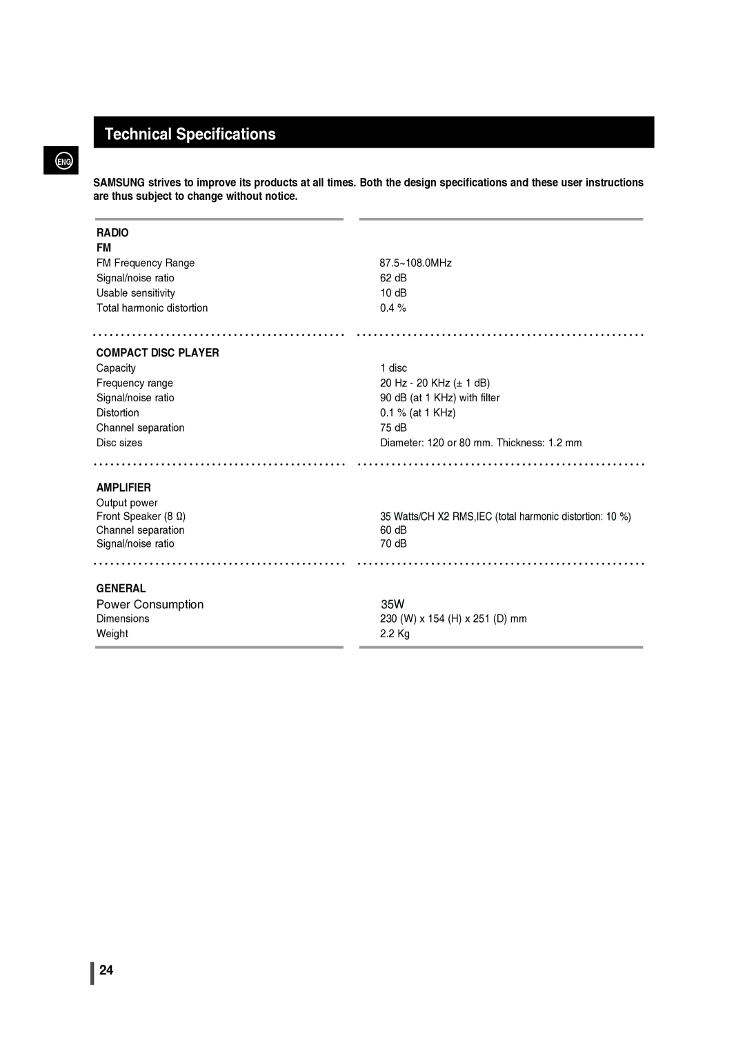 Samsung MM-C330/XER manual Technical Specifications, Radio 