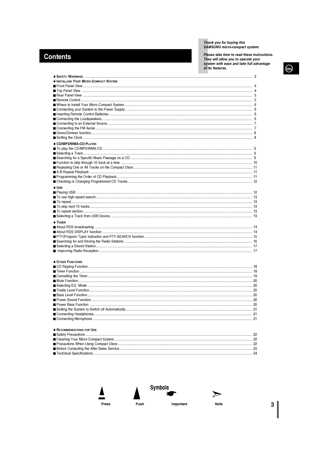 Samsung MM-C330/XER manual Contents 