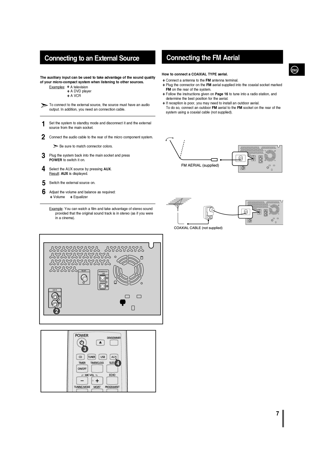 Samsung MM-C330/XER manual Connecting to an External Source, How to connect a Coaxial Type aerial 