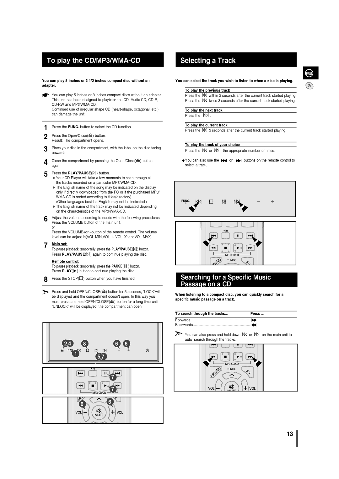 Samsung AH68-02275X, MM-C430 user manual Selecting a Track, Searching for a Specific Music Passage on a CD 