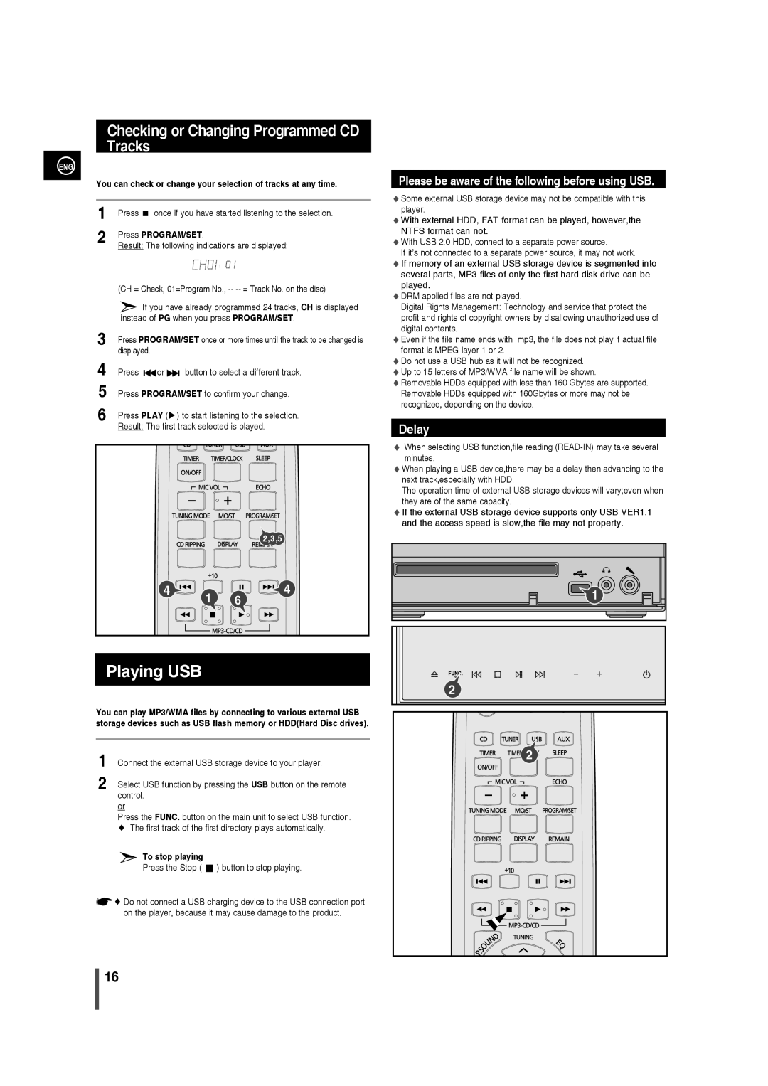 Samsung MM-C430, AH68-02275X user manual Playing USB, Checking or Changing Programmed CD Tracks, To stop playing 