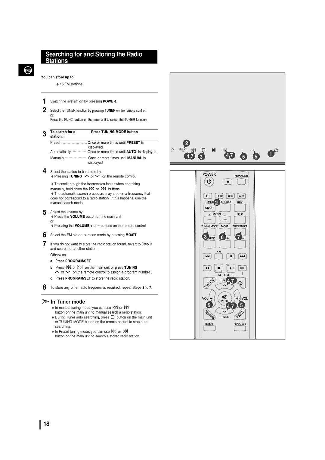 Samsung MM-C430, AH68-02275X user manual Searching for and Storing the Radio Stations, You can store up to 