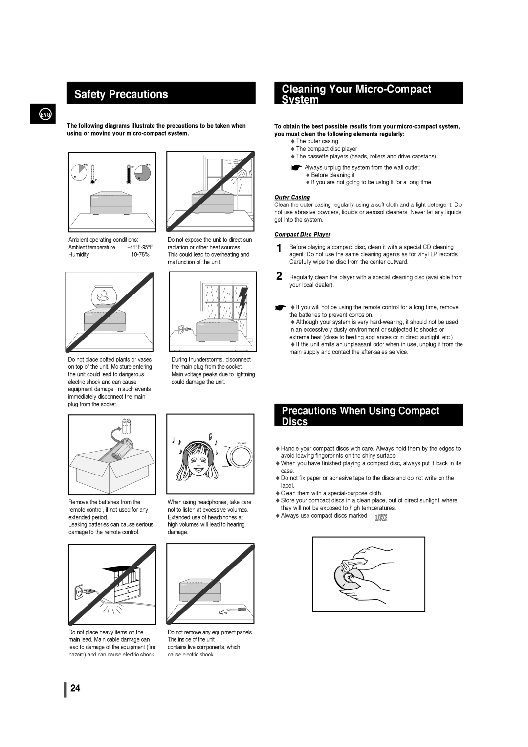 Samsung MM-C430, AH68-02275X Safety Precautions, Cleaning Your Micro-Compact System, Precautions When Using Compact Discs 