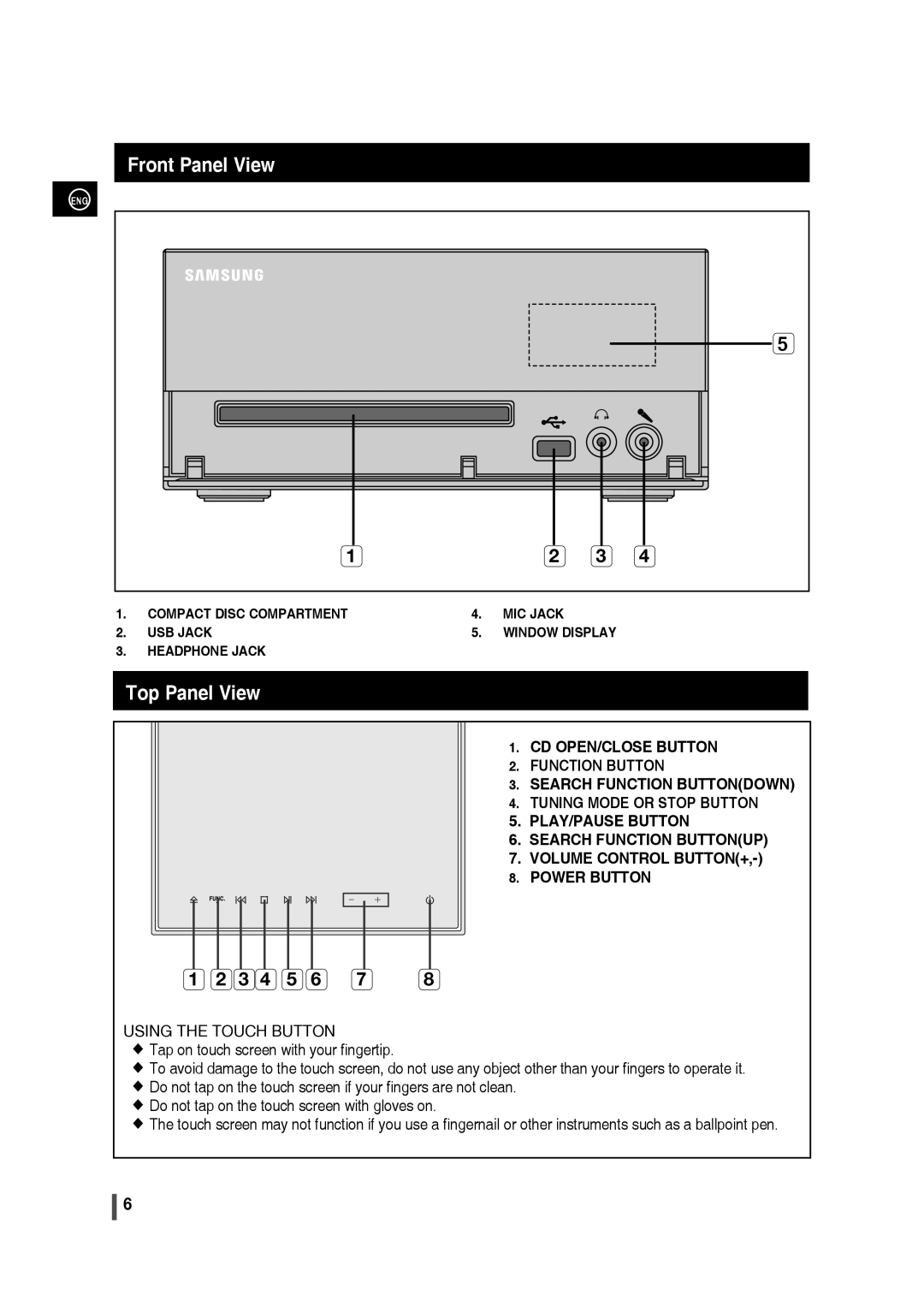 Samsung MM-C430, AH68-02275X user manual Front Panel View, Top Panel View 