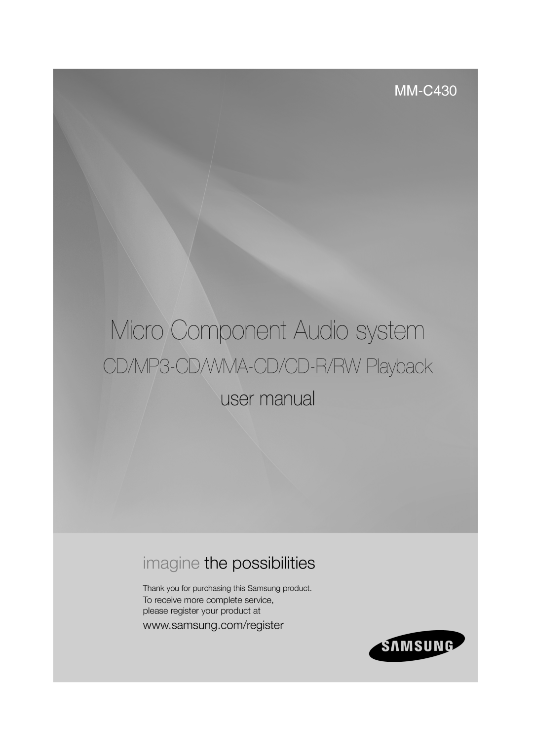 Samsung AH68-02275X user manual Micro Component Audio system, CD/MP3-CD/WMA-CD/CD-R/RWPlayback user manual, MM-C430 