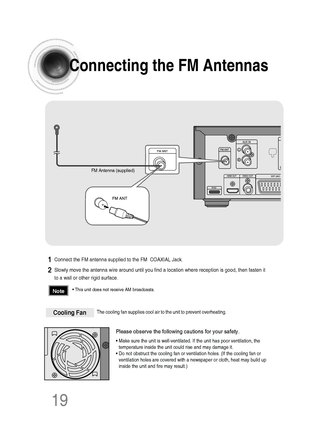 Samsung MM-C530D/XER, MM-C430D/XER manual Connecting the FM Antennas 