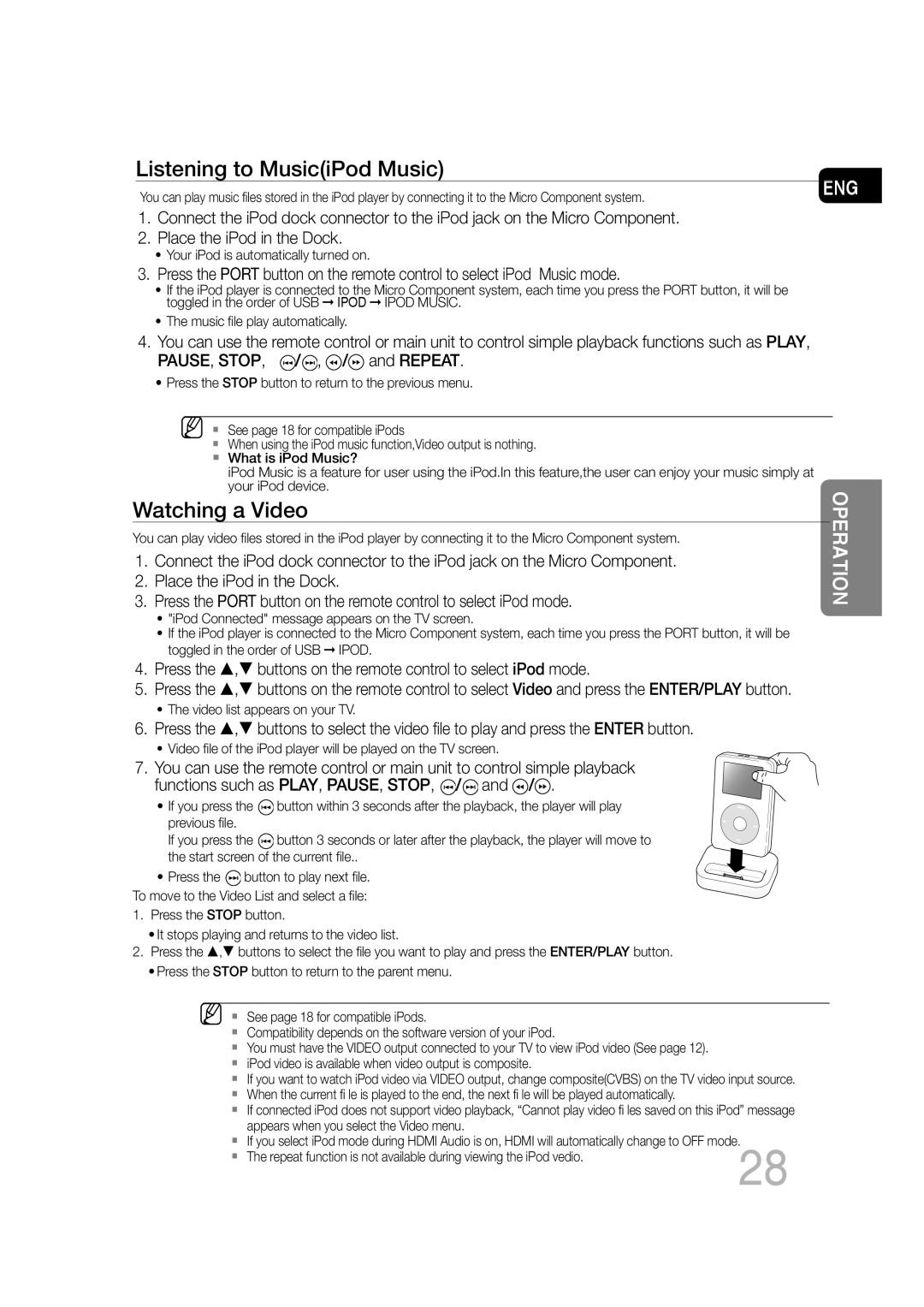 Samsung MM-C430D/XER, MM-C530D/XER manual Listening to MusiciPod Music 