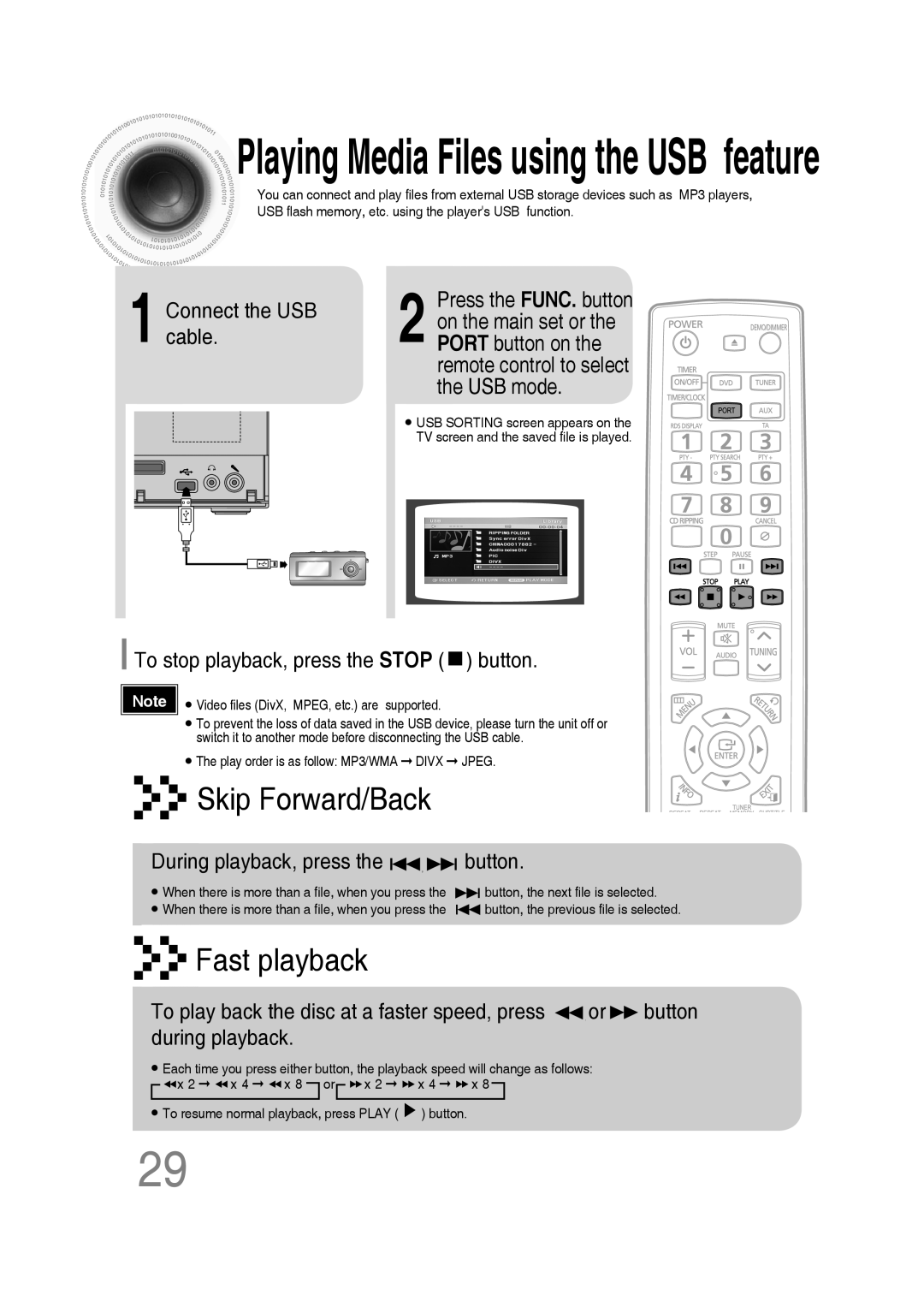 Samsung MM-C530D/XER, MM-C430D/XER manual Connect the USB cable, To stop playback, press the Stop button 