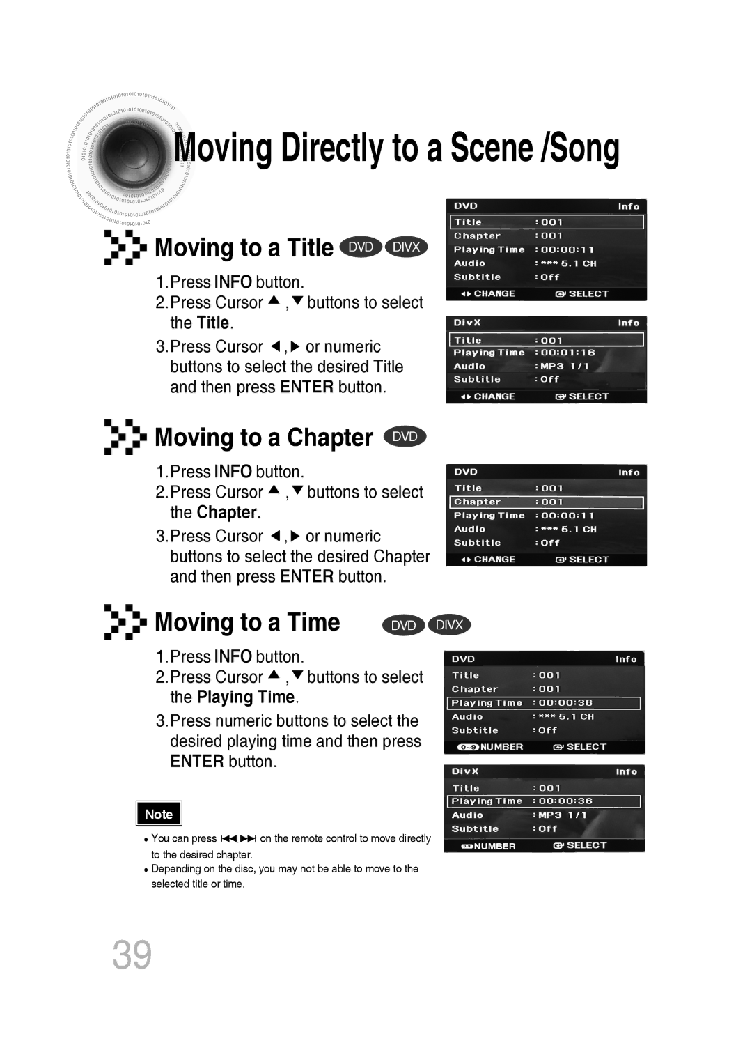 Samsung MM-C530D/XER, MM-C430D/XER manual Moving Directly to a Scene /Song 