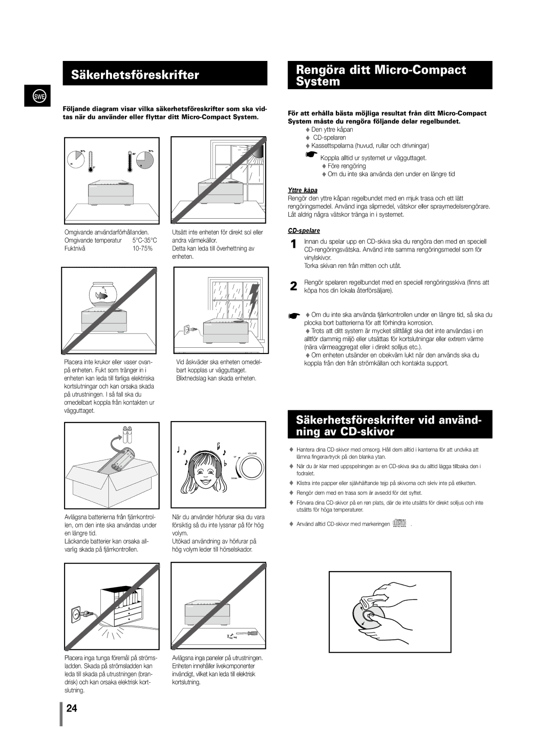 Samsung MM-C430/XEE manual Säkerhetsföreskrifter, Rengöra ditt Micro-Compact System 