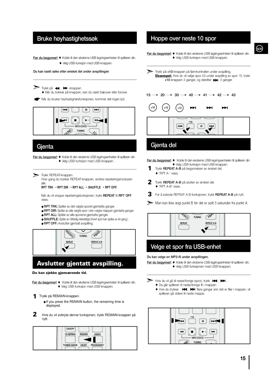 Samsung MM-C430/XEE manual Avslutter gjentatt avspilling, RPT ALL Spiller av alle sporene gjentatte ganger 