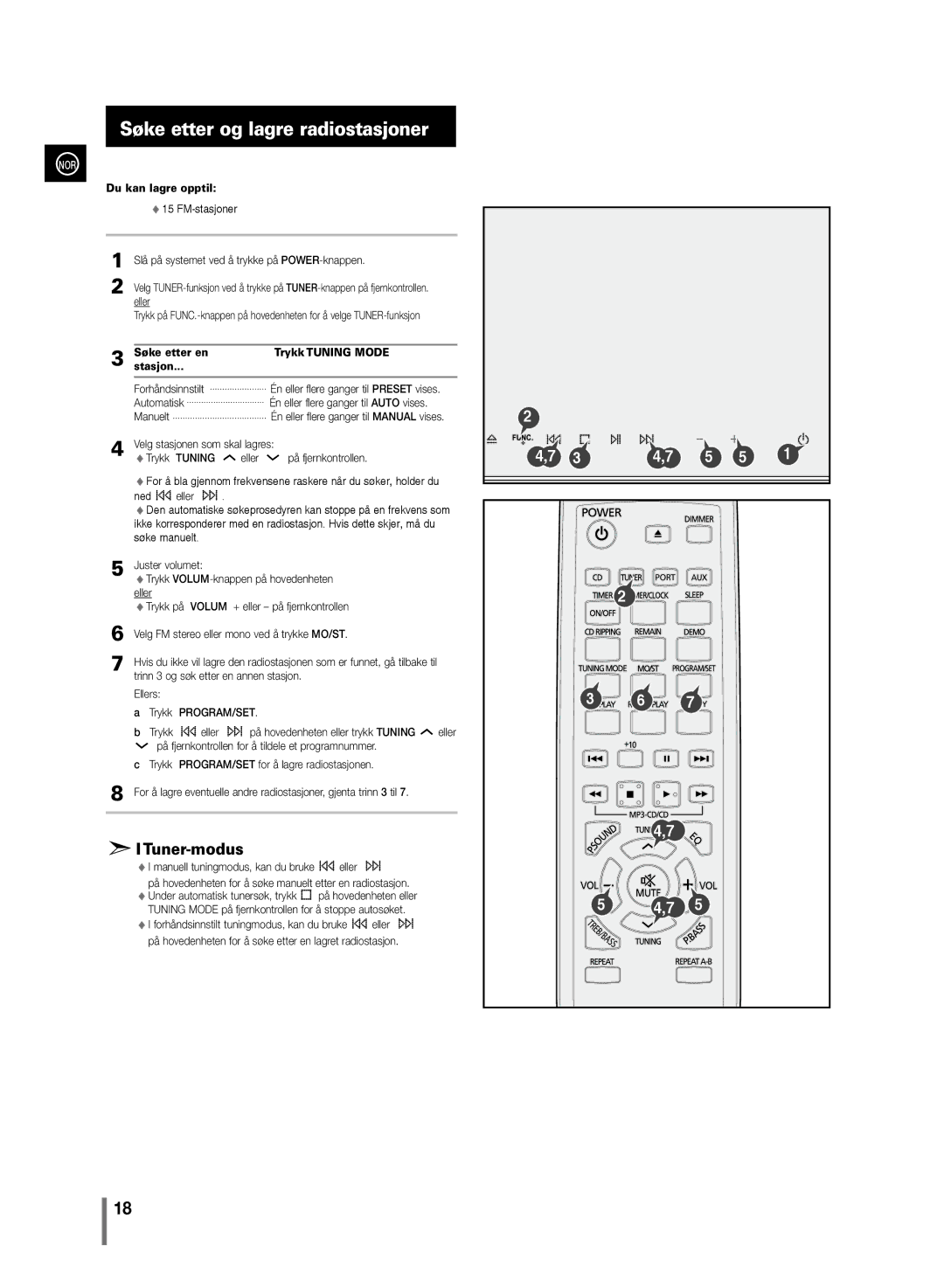 Samsung MM-C430/XEE manual Eller På fjernkontrollen, Trinn 3 og søk etter en annen stasjon Ellers 