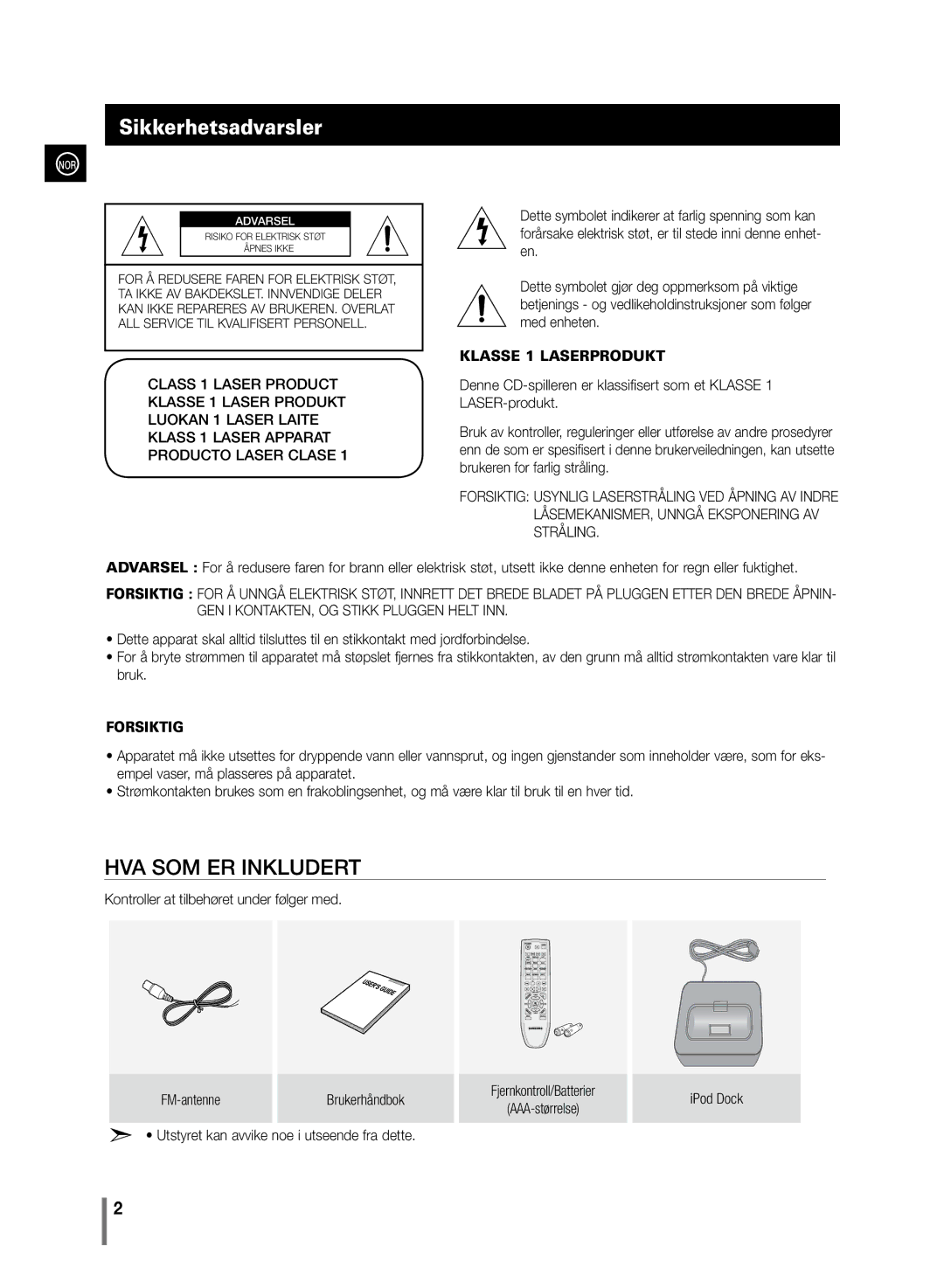 Samsung MM-C430/XEE manual Sikkerhetsadvarsler, Brukerhåndbok 