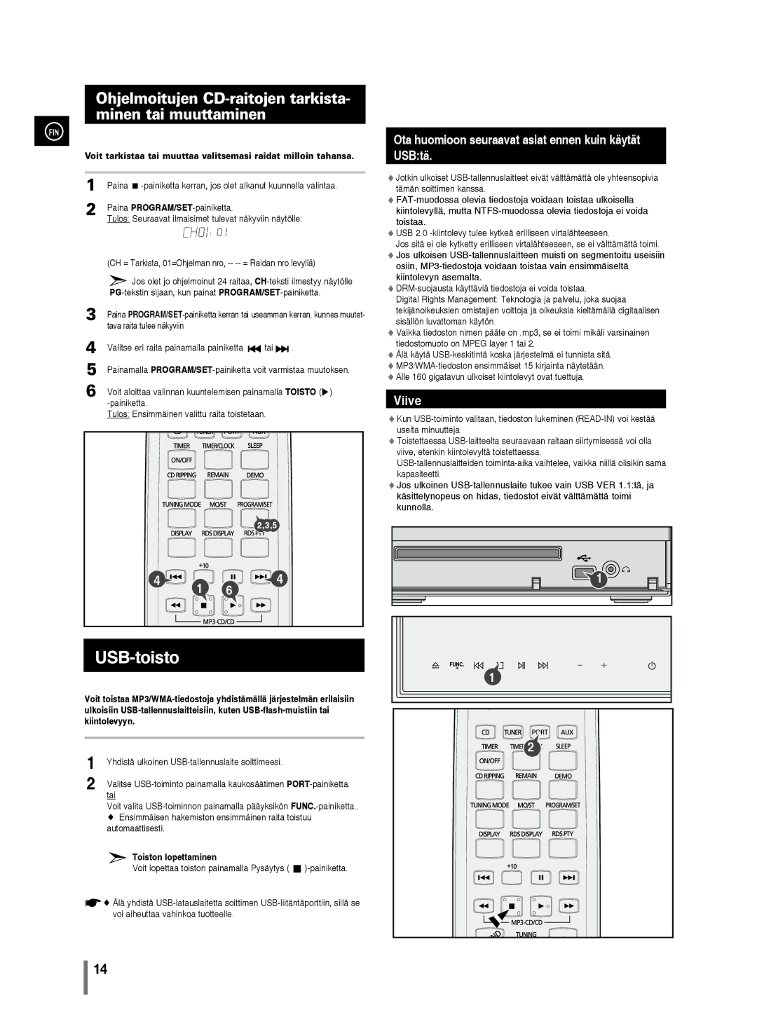 Samsung MM-C430/XEE manual Ohjelmoitujen CD-raitojen tarkista- minen tai muuttaminen, Toiston lopettaminen 