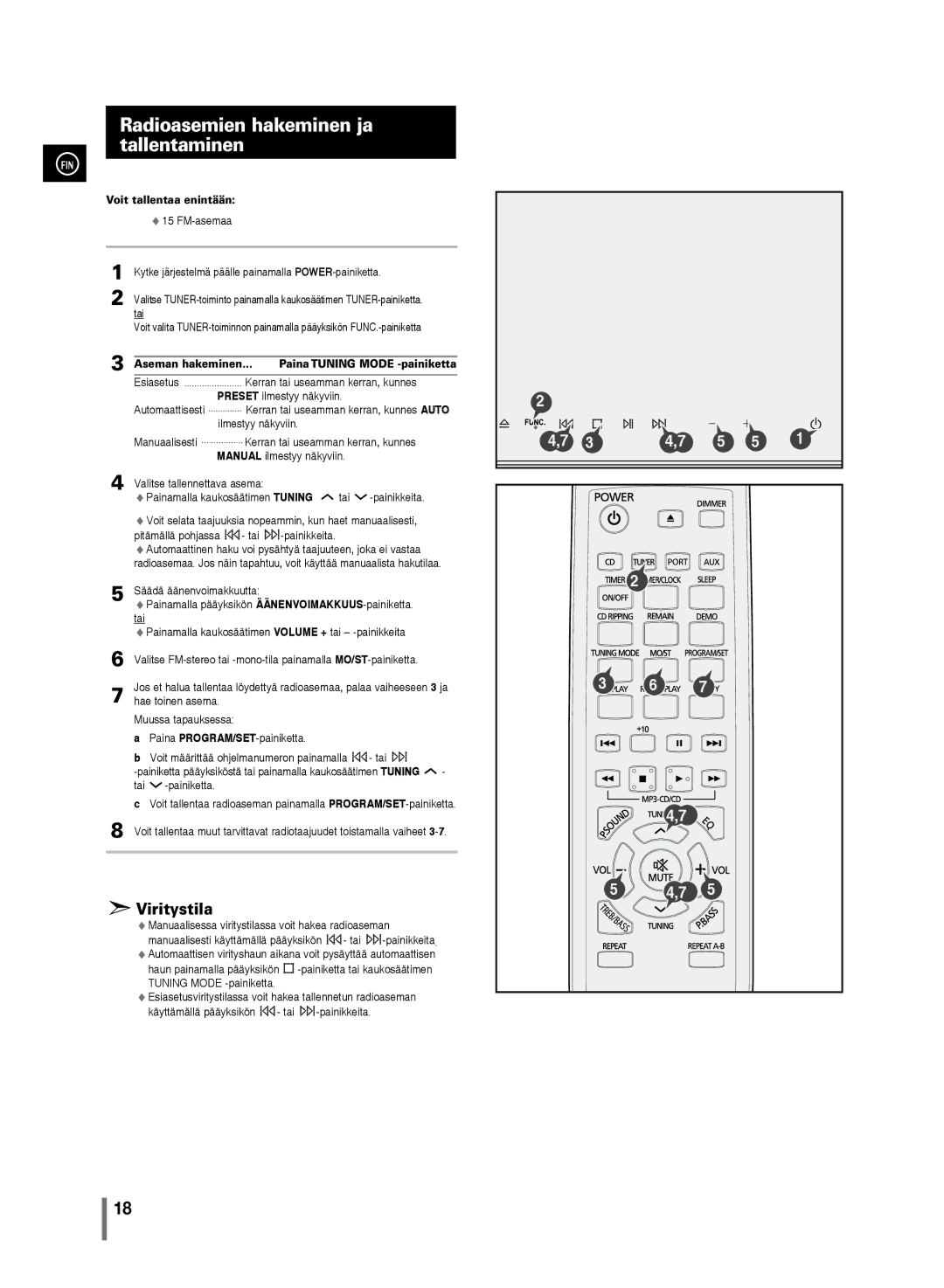 Samsung MM-C430/XEE manual Radioasemien hakeminen ja tallentaminen, Voit tallentaa enintään, Tai 