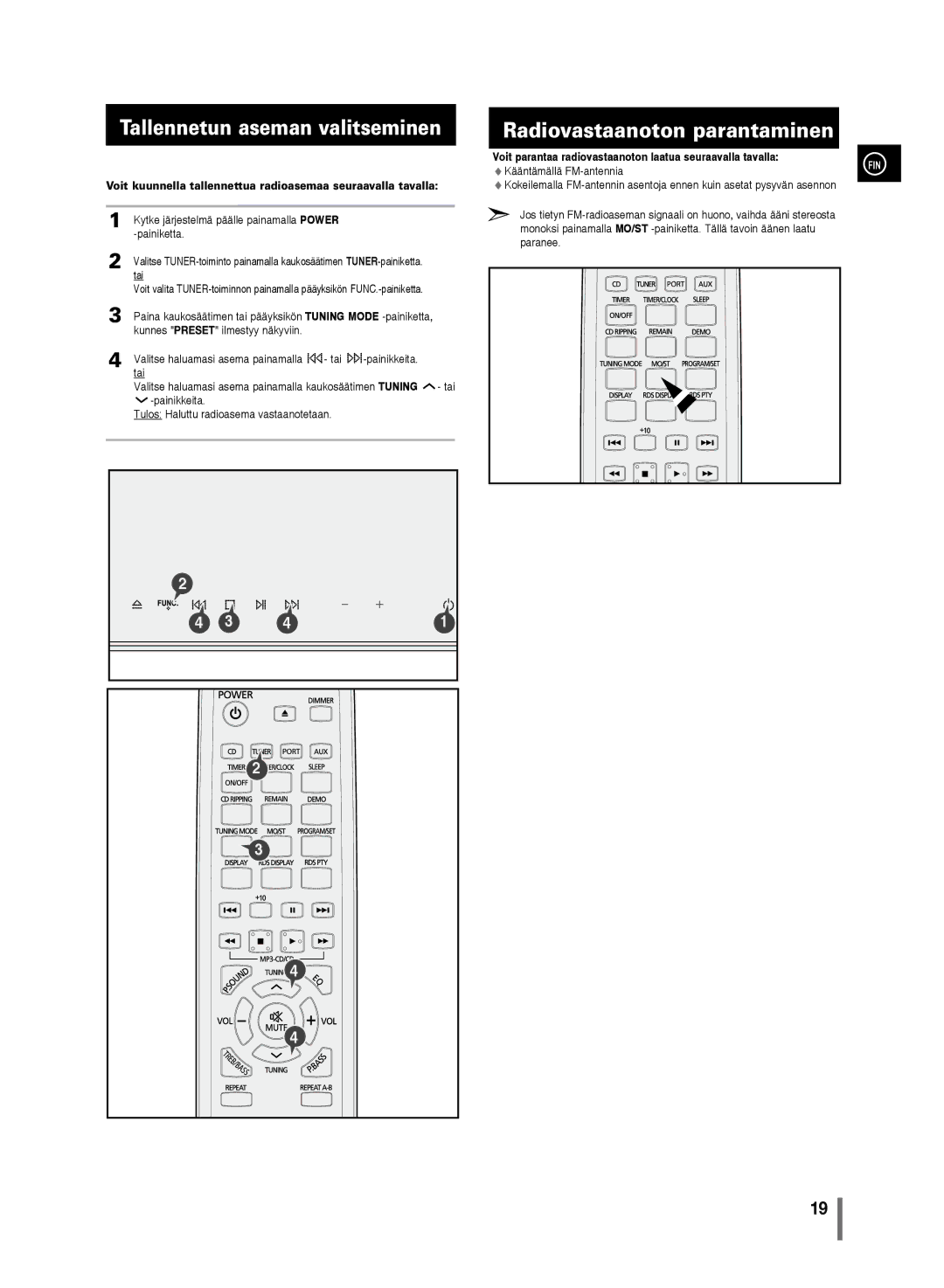 Samsung MM-C430/XEE manual Tallennetun aseman valitseminen, Radiovastaanoton parantaminen 