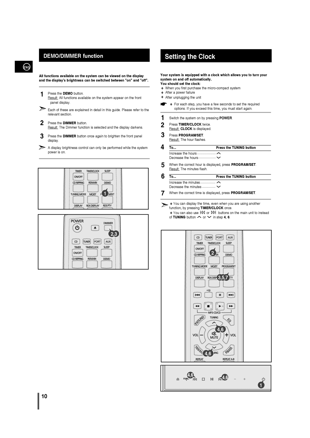 Samsung MM-C430/XEE manual Setting the Clock, Press PROGRAM/SET, Press the Tuning button 