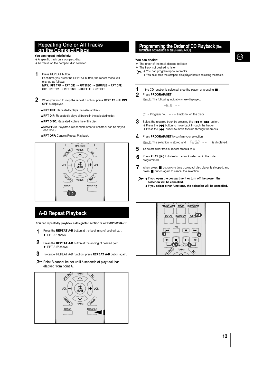 Samsung MM-C430/XEE Programming the Order of CD Playback This, Repeat Playback, You can repeat indefinitely, RPT A- shows 