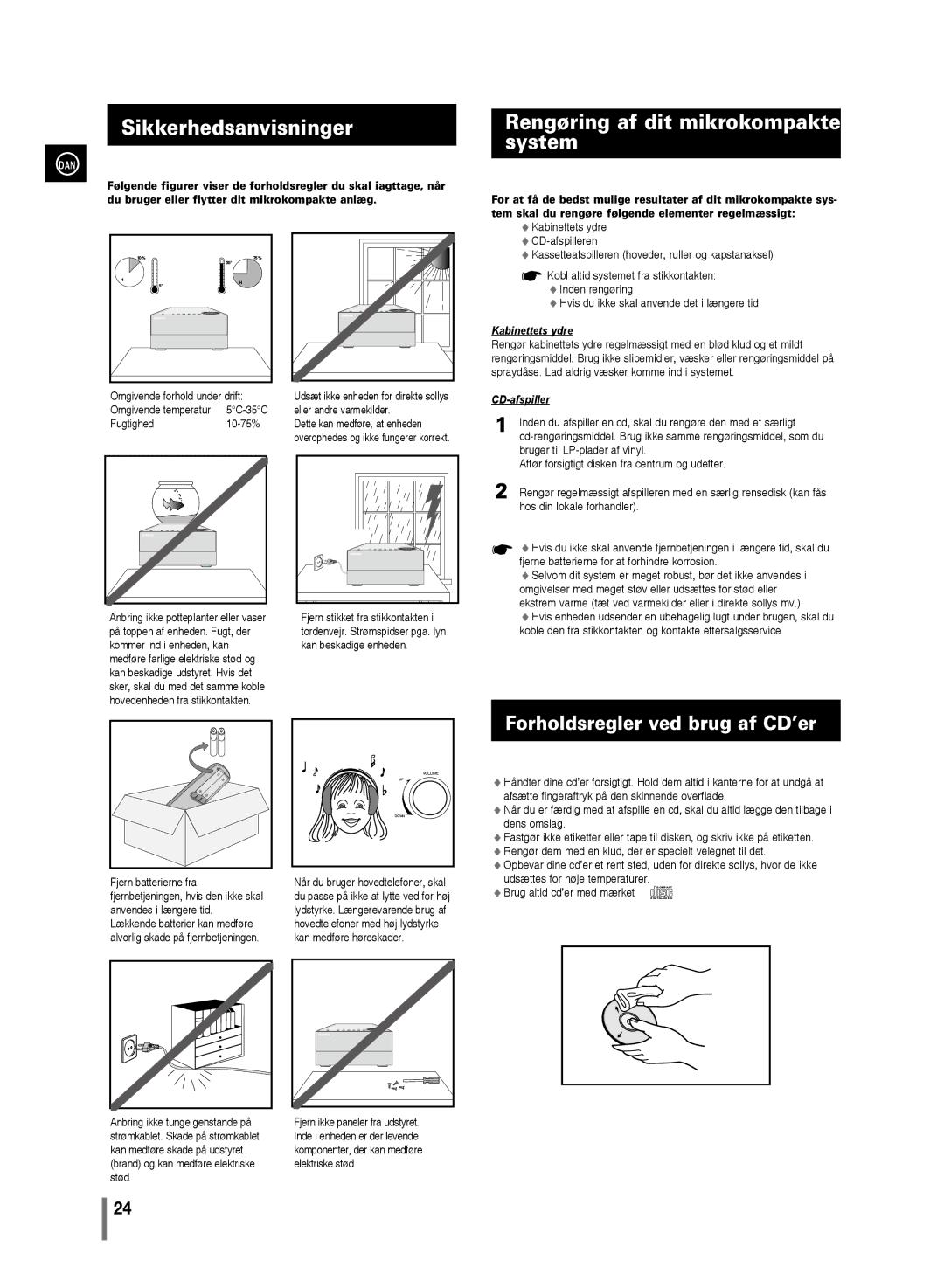 Samsung MM-C430/XEE manual Sikkerhedsanvisninger, Rengøring af dit mikrokompakte system 