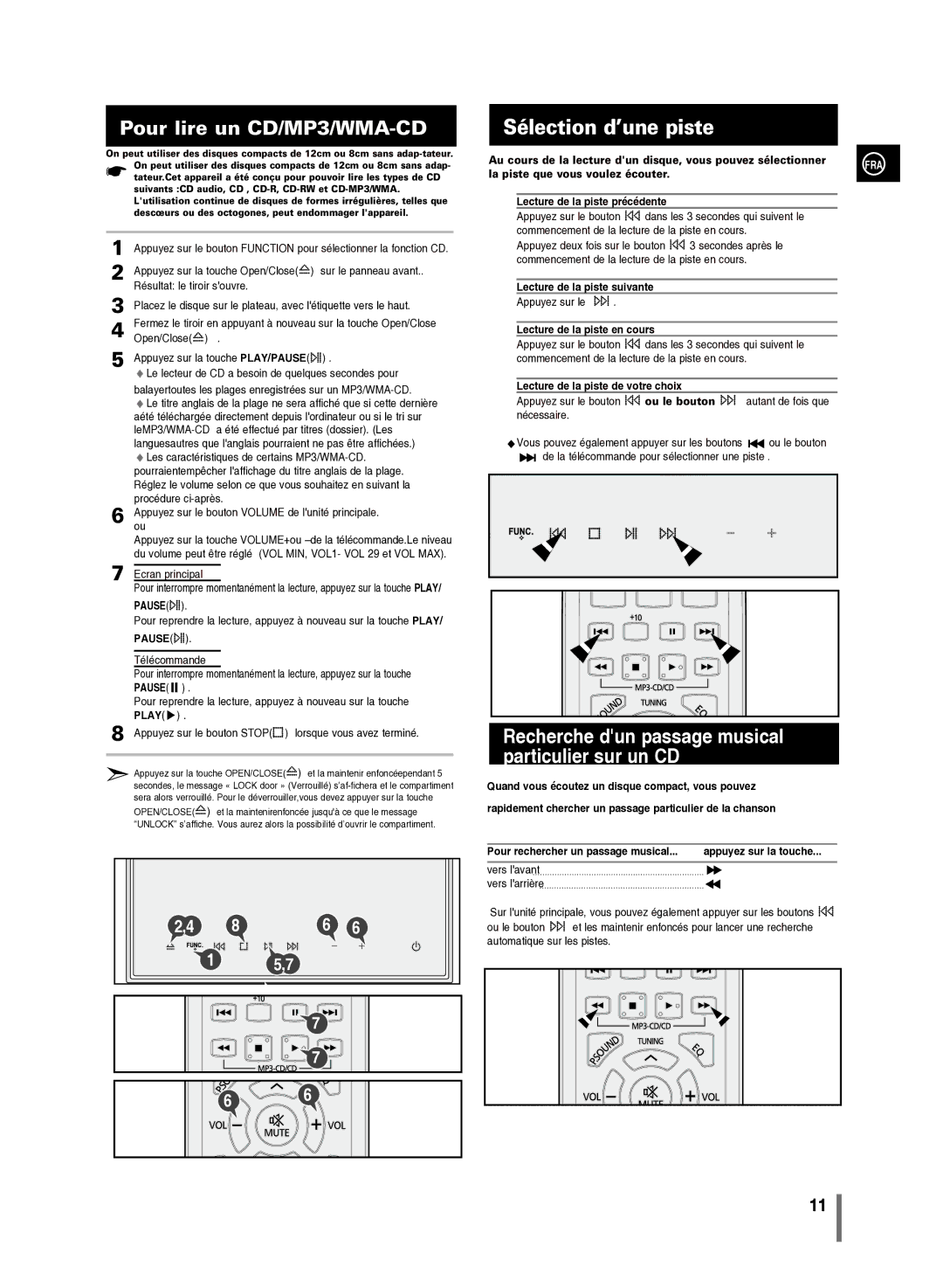 Samsung MM-C430/XEF manual Sélection d’une piste, Open/Close, Le lecteur de CD a besoin de quelques secondes pour 