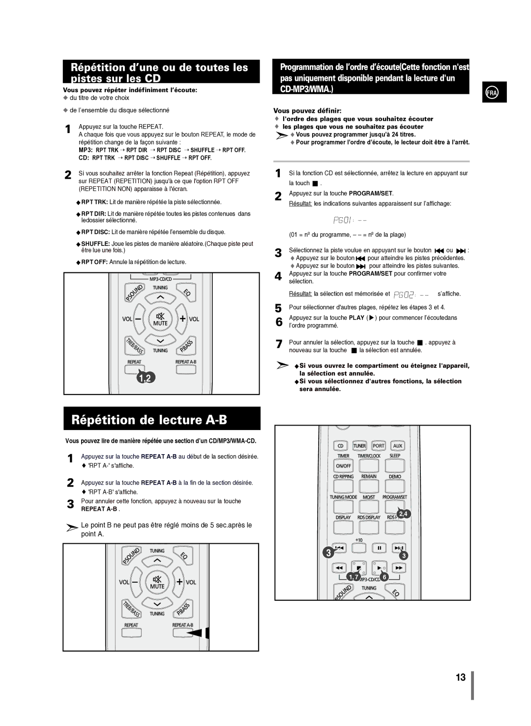 Samsung MM-C430/XEF manual Répétition d’une ou de toutes les pistes sur les CD, Vous pouvez répéter indéfiniment l’écoute 