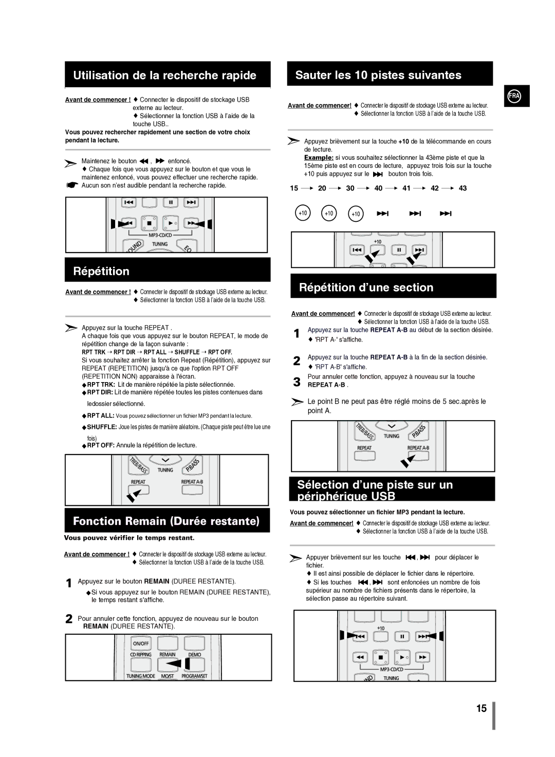 Samsung MM-C430/XEF manual Maintenez le bouton , enfoncé, Aucun son n’est audible pendant la recherche rapide 