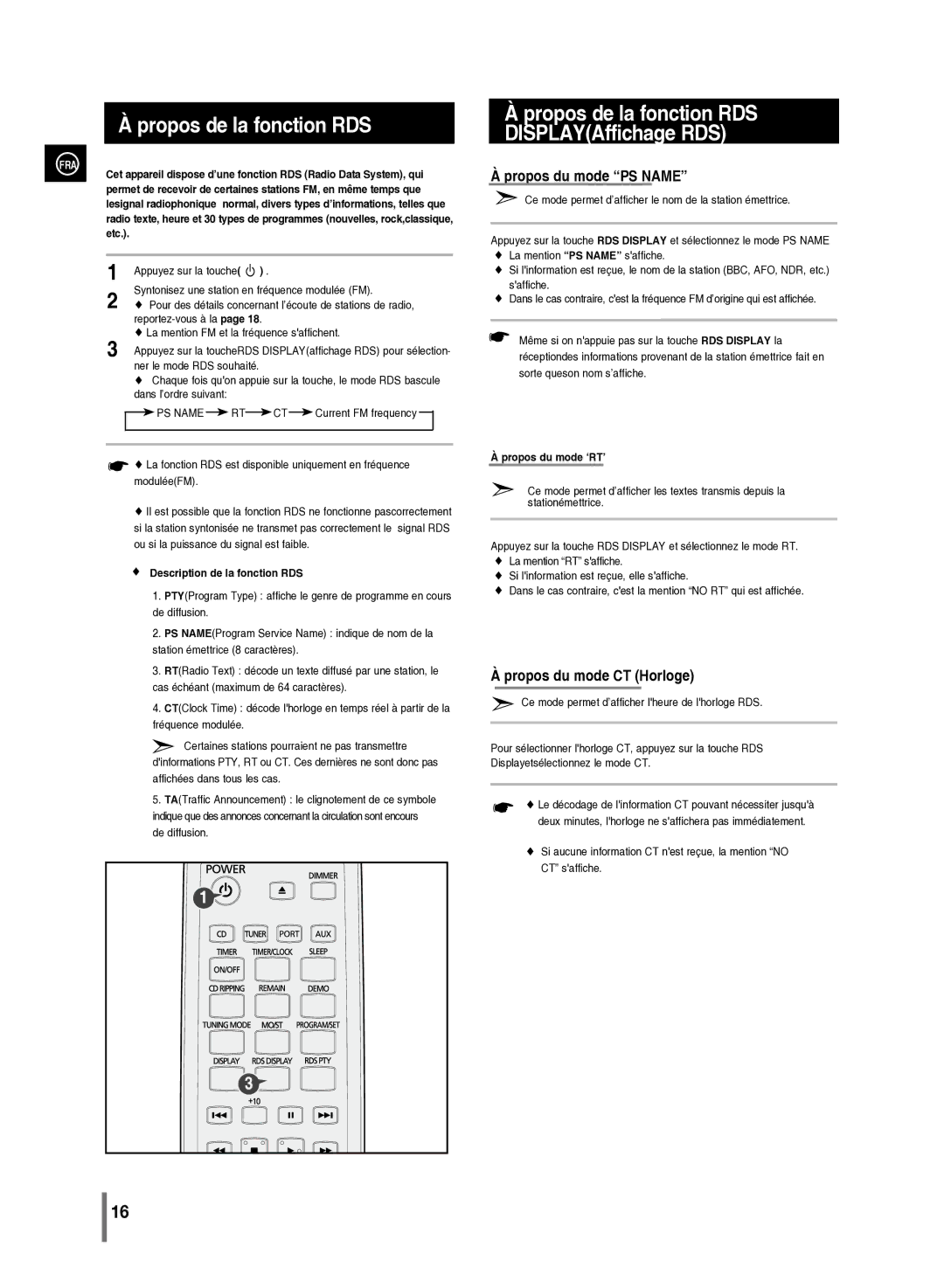 Samsung MM-C430/XEF manual Description de la fonction RDS, Propos du mode ‘RT’ 