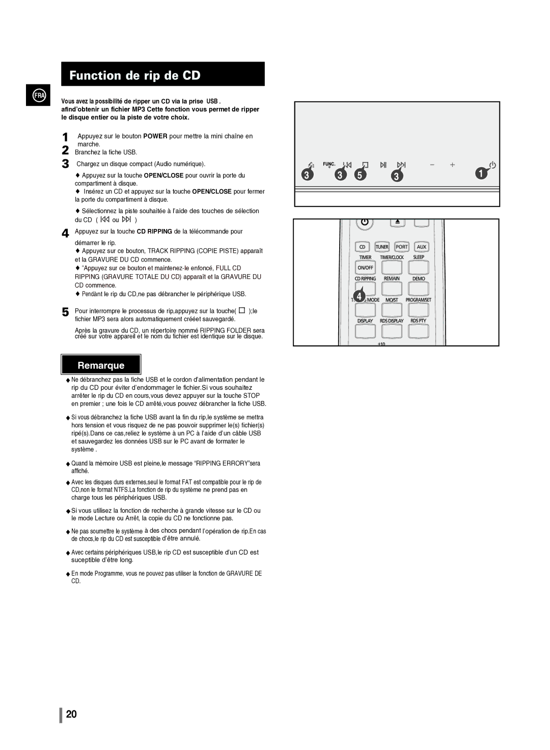 Samsung MM-C430/XEF Le disque entier ou la piste de votre choix, La porte du compartiment à disque, Du CD, Démarrer le rip 