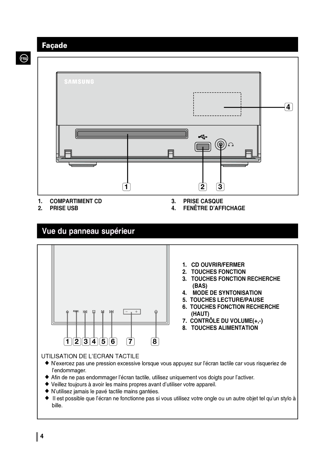 Samsung MM-C430/XEF manual Vue du panneau supérieur, Façade 