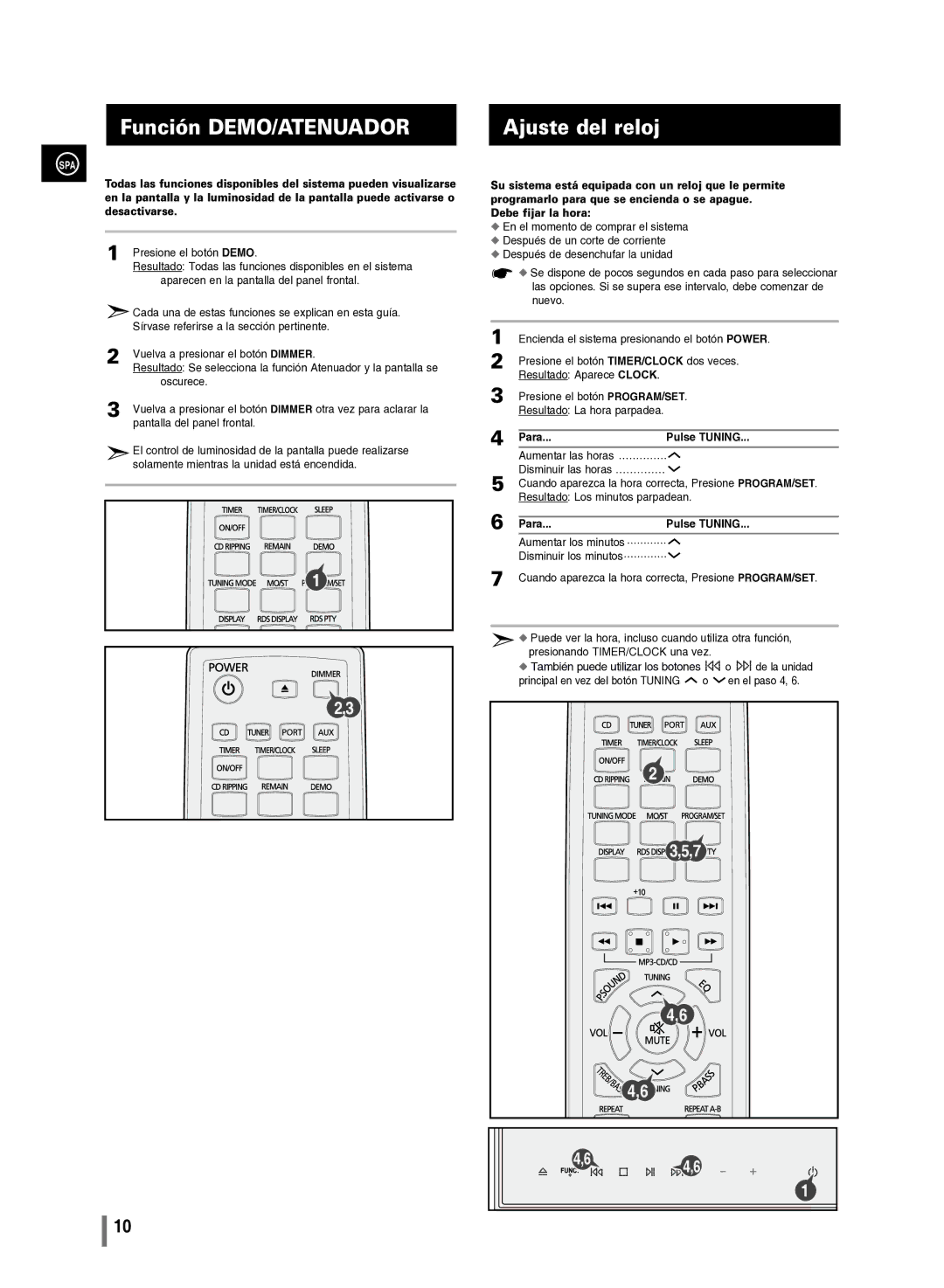 Samsung MM-C430/XEF manual Función DEMO/ATENUADOR, Para Pulse Tuning 