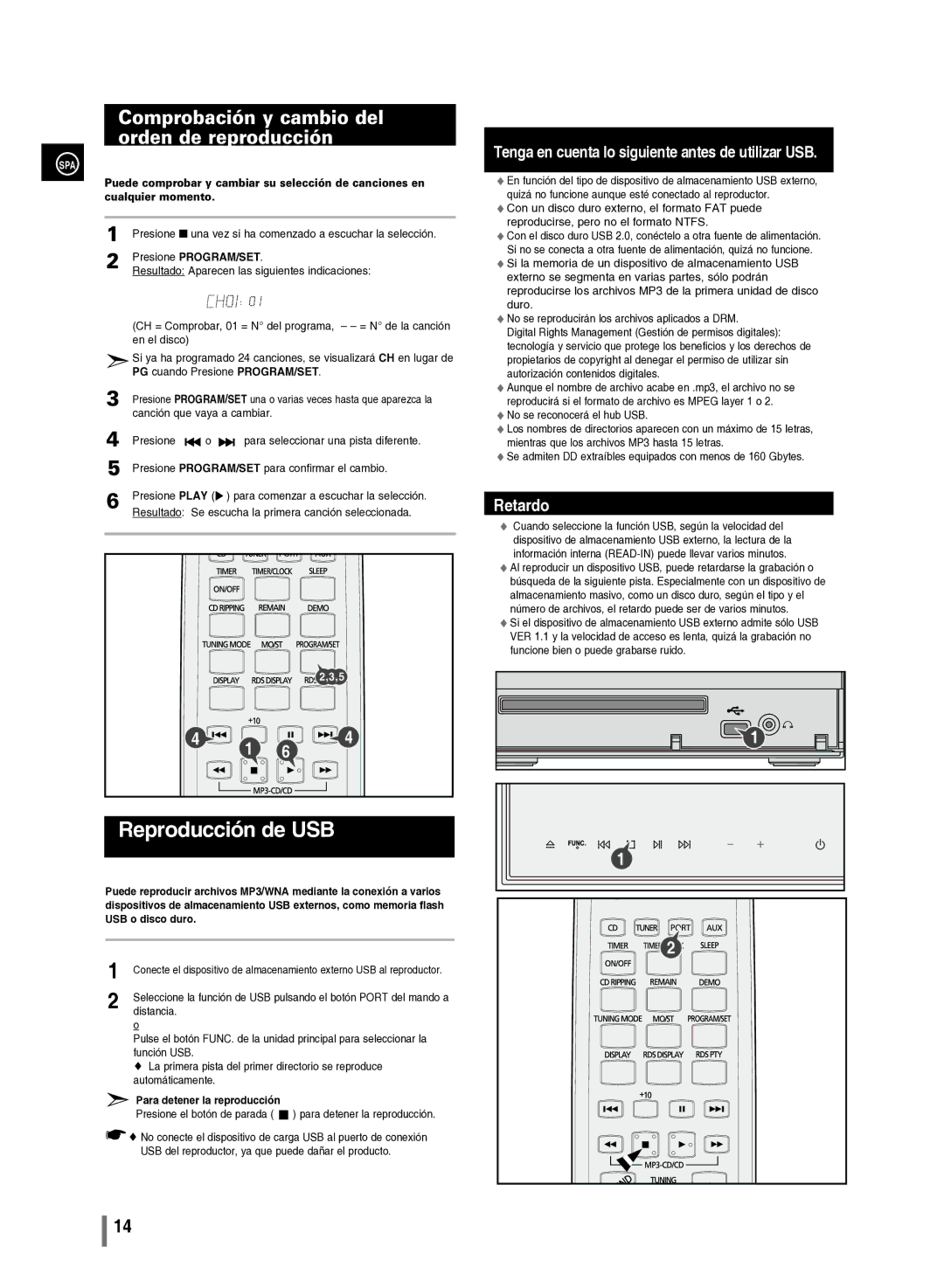 Samsung MM-C430/XEF Reproducción de USB, Comprobación y cambio del orden de reproducción, Para detener la reproducción 