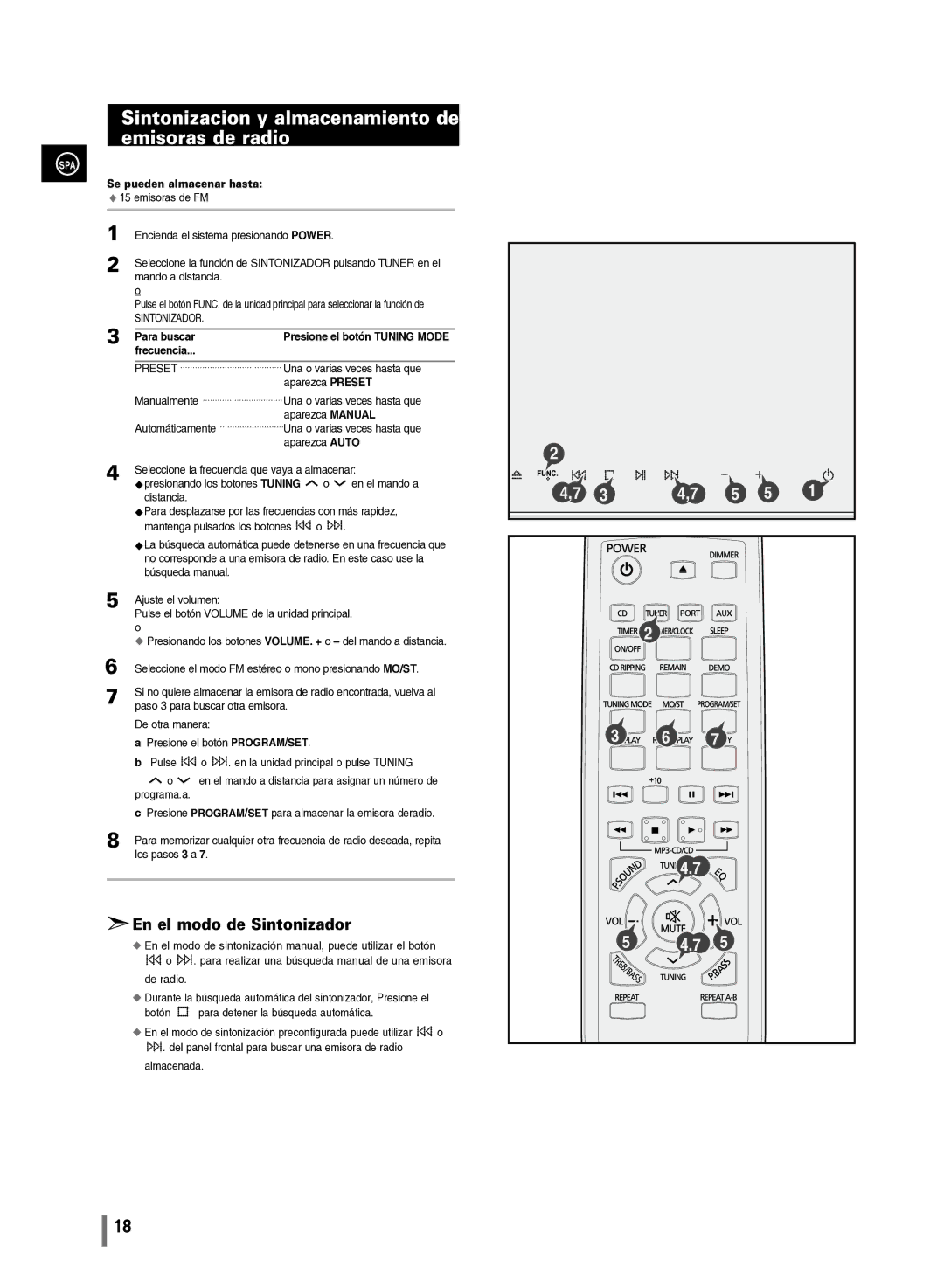 Samsung MM-C430/XEF manual Sintonizacion y almacenamiento de emisoras de radio, Se pueden almacenar hasta 