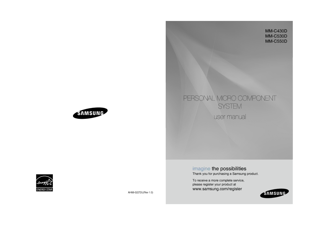 Samsung MM-C530D/SAH, MM-C530D/AFR, MM-C430D/MEA, MM-C550D/MEA, MM-C430D/AFR manual Personal Micro Component System 