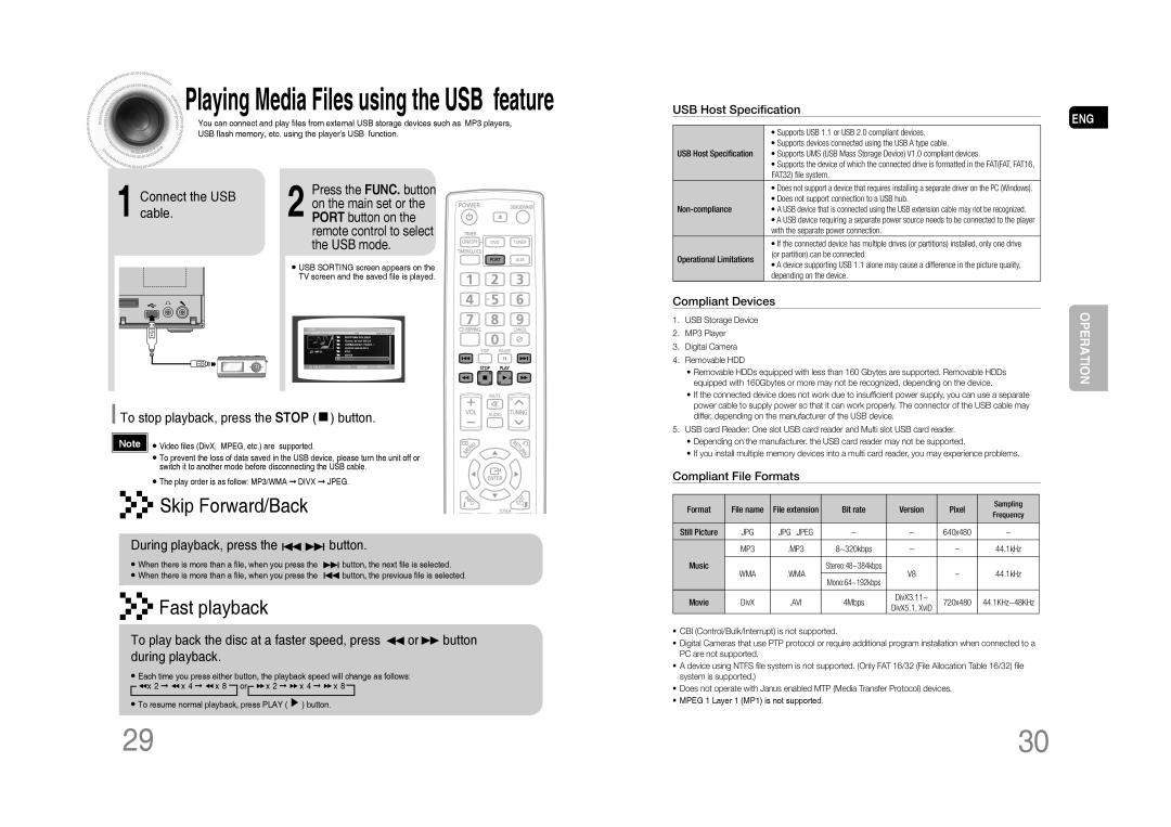 Samsung MM-C430D/SAH, MM-C530D/AFR, MM-C530D/SAH, MM-C530D/KE Connect the USB cable, To stop playback, press the Stop button 