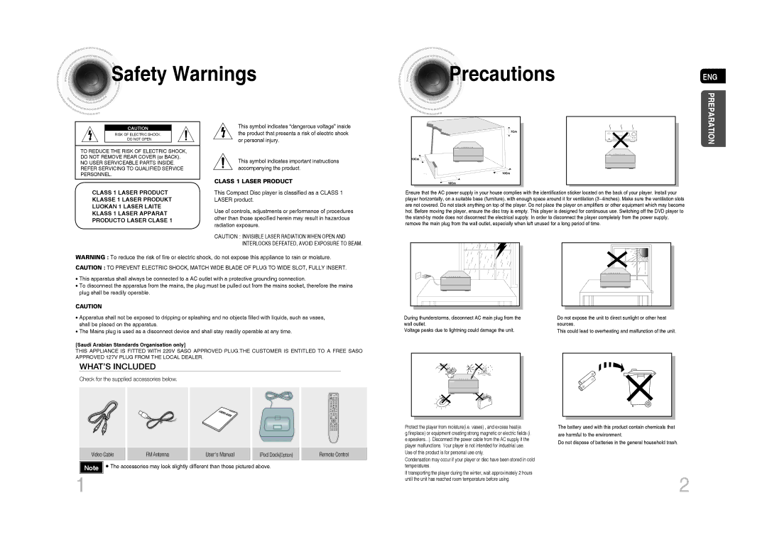 Samsung MM-C430D/MEA, MM-C530D/AFR, MM-C530D/SAH, MM-C550D/MEA, MM-C430D/AFR Safety Warnings Precautions ENG, Preparation 