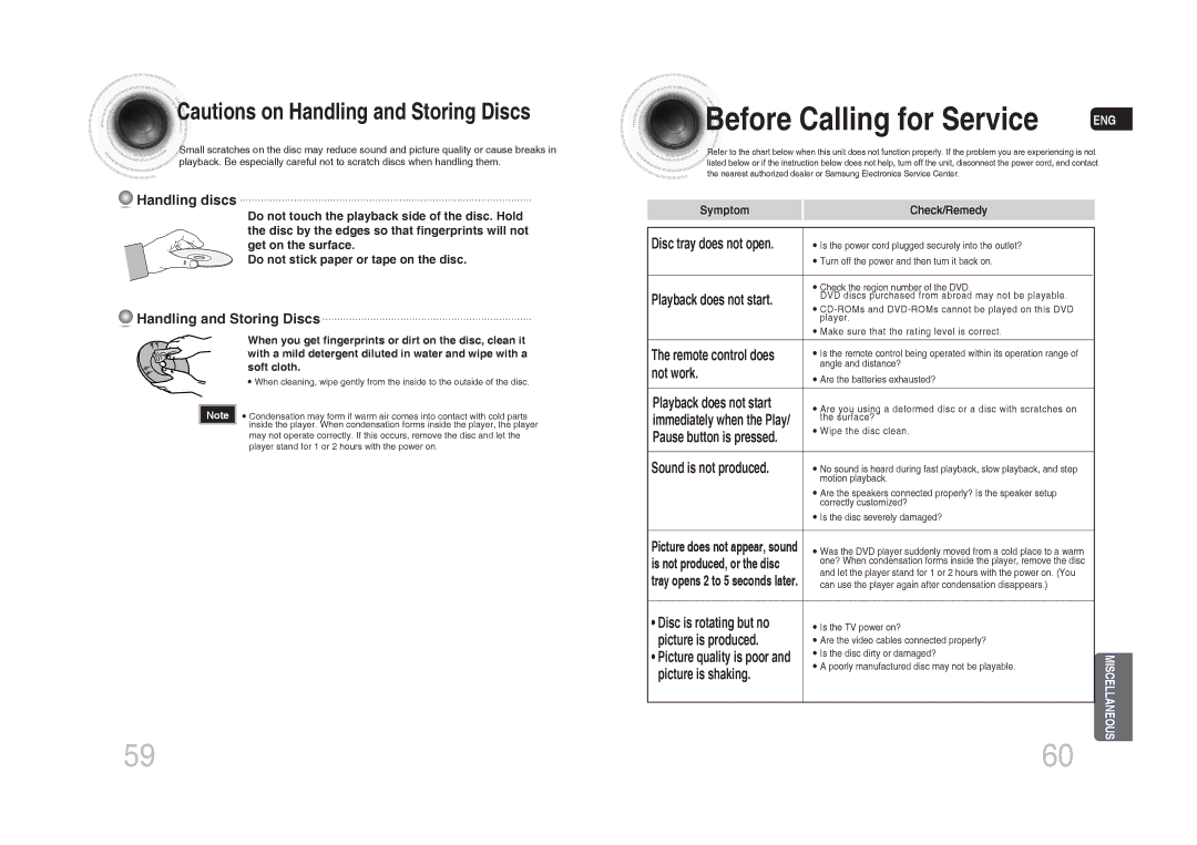 Samsung MM-C530D/UMG, MM-C530D/AFR, MM-C530D/SAH, MM-C430D/MEA, MM-C550D/MEA manual Before Calling for Service, Handling discs 