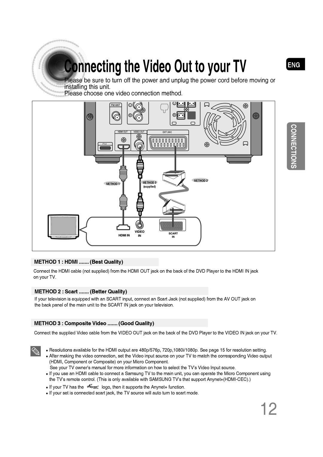 Samsung MM-C530D/EDC, MM-C430D/EDC, MM-C550D/EDC, MM-C530D/XEF, MM-C430D/XEE, MM-C530D/XEE Connecting the Video Out to your TV 