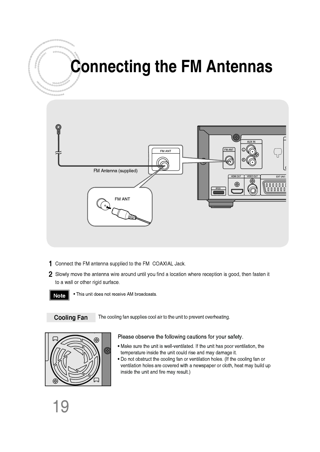 Samsung MM-C530D/EDC, MM-C430D/EDC, MM-C550D/EDC, MM-C530D/XEF, MM-C430D/XEE, MM-C530D/XEE manual Connecting the FM Antennas 