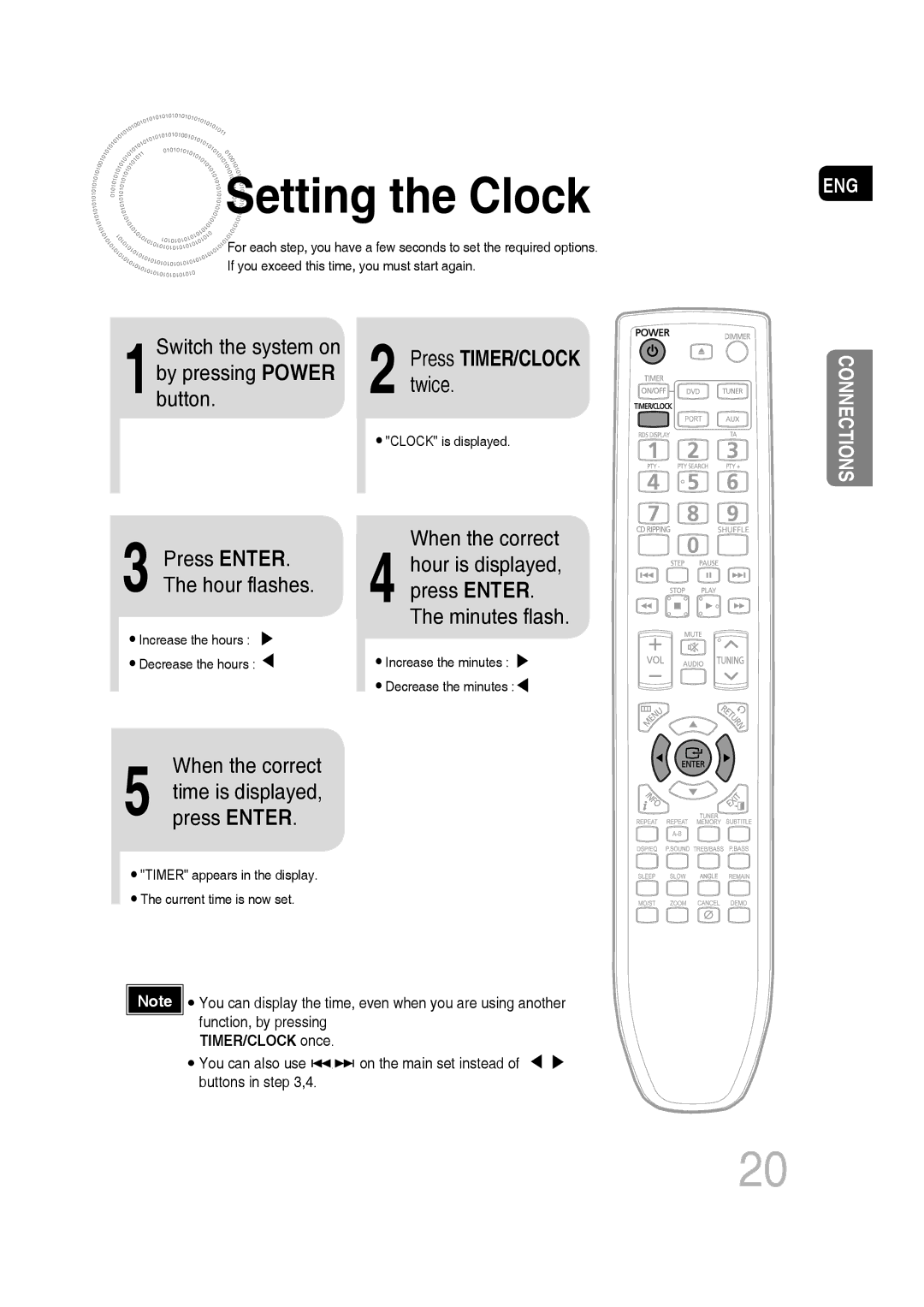 Samsung MM-C430D/EDC, MM-C530D/EDC, MM-C550D/EDC manual Setting the Clock, Twice, 1button, When the correct, Press Enter 