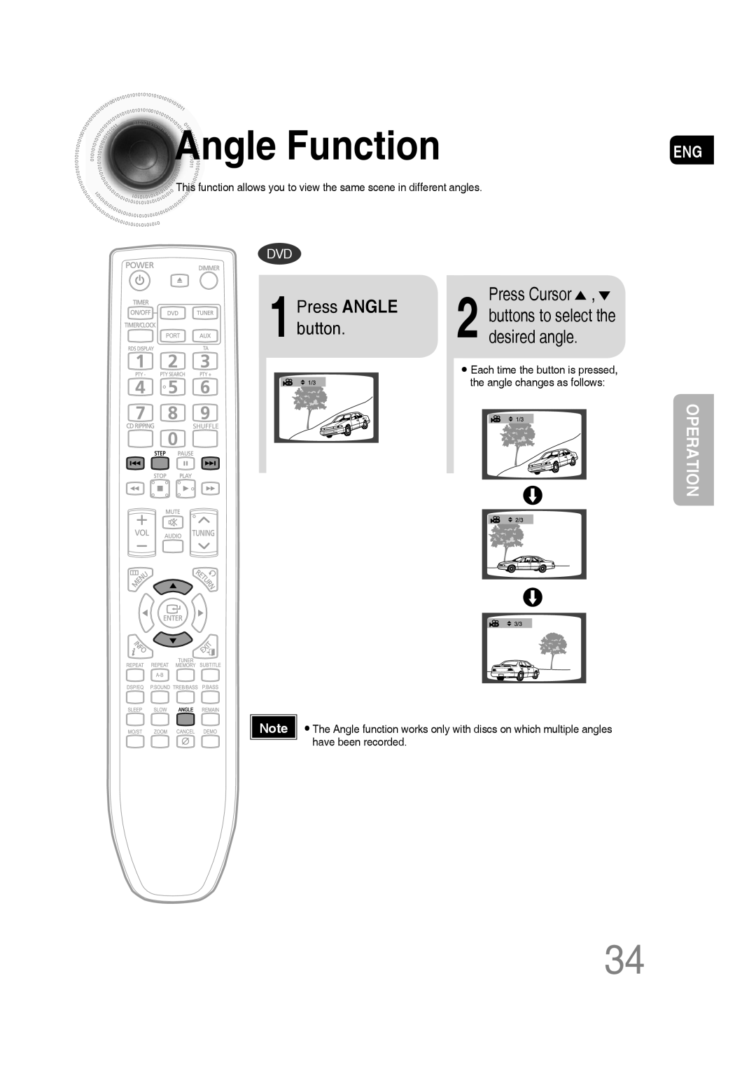 Samsung MM-C430D/EDC, MM-C530D/EDC, MM-C550D/EDC, MM-C530D/XEF, MM-C430D/XEE, MM-C530D/XEE manual Angle Function, Desired angle 