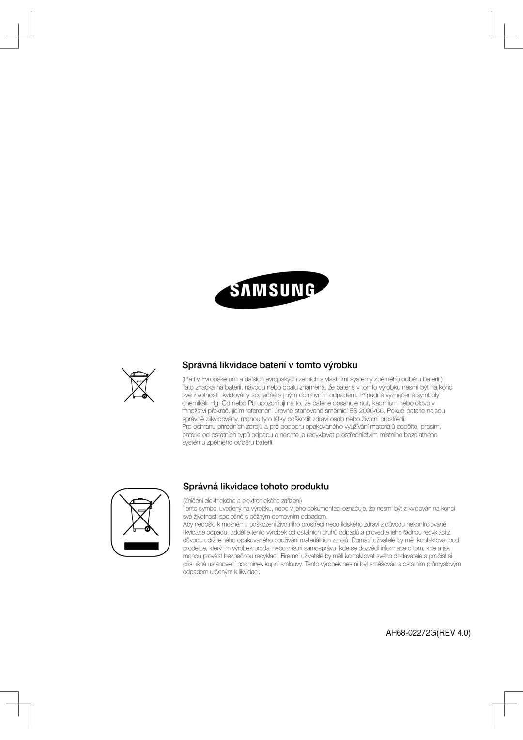 Samsung MM-C430D/EDC, MM-C530D/EDC, MM-C550D/EDC, MM-C530D/XEF manual Správná likvidace baterií v tomto výrobku 