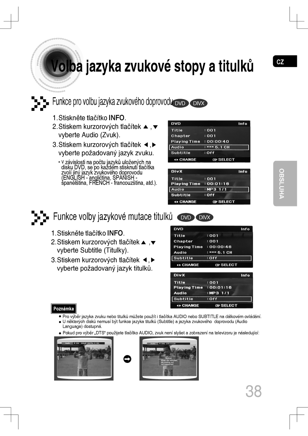 Samsung MM-C530D/EDC, MM-C430D/EDC, MM-C550D/EDC, MM-C530D/XEF manual Volba jazyka zvukové stopy a titulků 