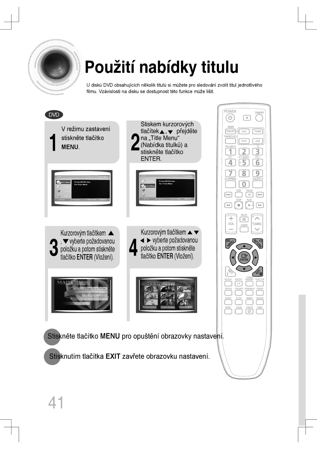 Samsung MM-C530D/XEF, MM-C530D/EDC, MM-C430D/EDC, MM-C550D/EDC manual Použití nabídky titulu 