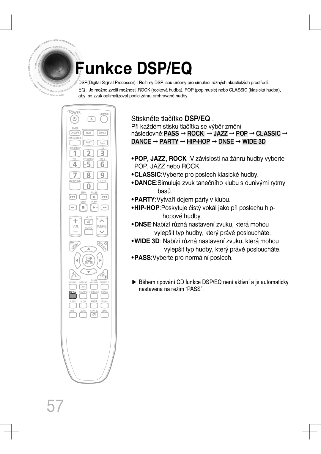 Samsung MM-C530D/XEF, MM-C530D/EDC, MM-C430D/EDC, MM-C550D/EDC manual Funkce DSP/EQ, Stiskněte tlačítko DSP/EQ 