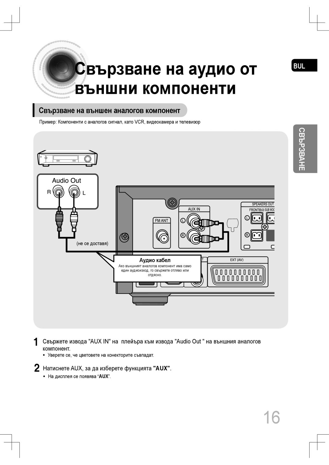 Samsung MM-C530D/EDC manual Свързване на външен аналогов компонент, Уверете се, че цветовете на конекторите съвпадат 